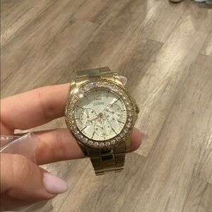 Guess Women's Gold Watch with Crystal Bezel